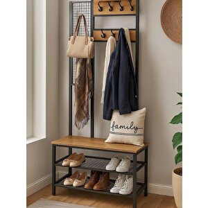 Metal Portmanto, Elbise Askılığı, Vestiyer, Ayakkabılık, Siyah, Tel Askılık
