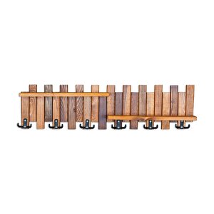 Ahşap Duvar Ve Kapı Askısı Elbise Askılık 2 Raflı Çit Model 6 Askılı