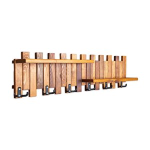 Ahşap Duvar Ve Kapı Askısı Elbise Askılık 2 Raflı Çit Model 6 Askılı