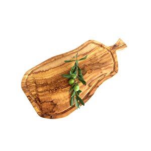 Zethome Zeytin Ağacı Ahşap Doğal Formlu Saplı Oluklu Steak Tahtası