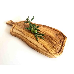 Zethome Zeytin Ağacı Ahşap Doğal Formlu Saplı Oluklu Steak Tahtası