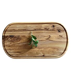 Zeytin Ağacı Ahşap Dikdörtgen Oluklu Steak Tahtası Büyük 37x18