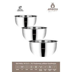Stone 3 Parça Paslanmaz Çelik Karıştırma Kabı Kase