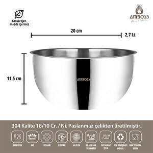 Amboss Satin 3 Parça Paslanmaz Çelik Karıştırma Kabı Kase