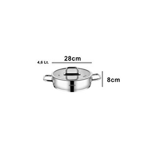 Nova Paslanmaz Çelik Cam Kapaklı Basık Tencere 28x8 Cm