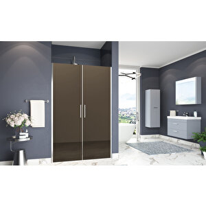 Mono Temperli 6 Mm Boy Menteşeli Ön Cephe Duşakabin Krom Profil Bronz Reflekte Cam 135 cm
