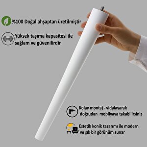Ahşap Ayak 35 Cm Beyaz M8 Civatalı Bağlantı Aparatlı Mobilya Tabure Sehpa Masa Destek Ayağı