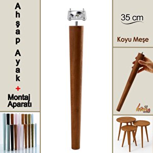 Ahşap Ayak 35 Cm Koyu Meşe M8 Civatalı Bağlantı Aparatlı Mobilya Tabure Sehpa Masa Destek Ayağı