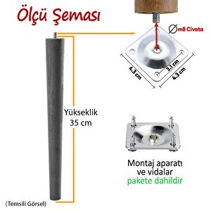 Ahşap Ayak 35 Cm Koyu Meşe M8 Civatalı Bağlantı Aparatlı Mobilya Tabure Sehpa Masa Destek Ayağı