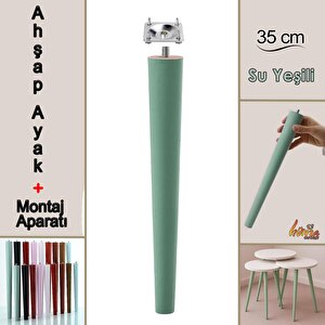 Ahşap Ayak 35 Cm Su Yeşili M8 Civatalı Bağlantı Aparatlı Mobilya Tabure Sehpa Masa Destek Ayağı