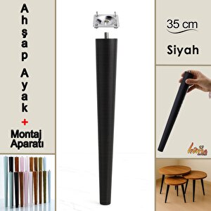 Ahşap Ayak 35 Cm Siyah M8 Civatalı Bağlantı Aparatlı Mobilya Tabure Sehpa Masa Destek Ayağı