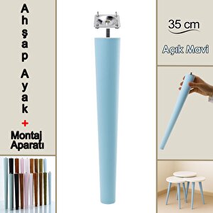 Ahşap Ayak 35 Cm Açık Mavi M8 Civatalı Bağlantı Aparatlı Mobilya Tabure Sehpa Masa Destek Ayağı