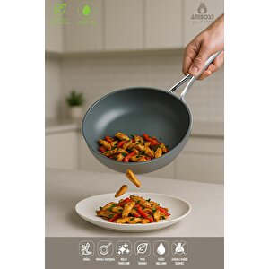 Sera Nova Yanmaz Yapışmaz Seramik Wok Tava 28 Cm – Gri