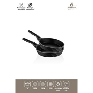 Kuvars 2 Parça Döküm Titanyum Kaplama Tava Seti 18-22 Cm