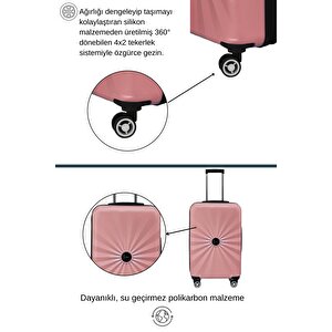 2'li Valiz Seti Polikarbon Orta Boy - Kabin Boy Valiz Rose 1809
