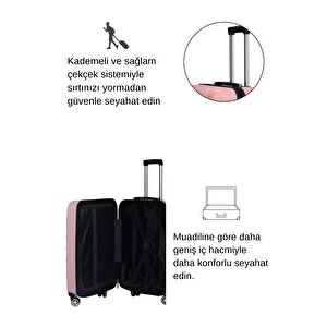 2'li Valiz Seti Polikarbon Orta Boy - Kabin Boy Valiz Rose 1809