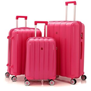 3lü Set Kırılmaz Silikon Seyahat Valizi Bavulu V305 Fuşya
