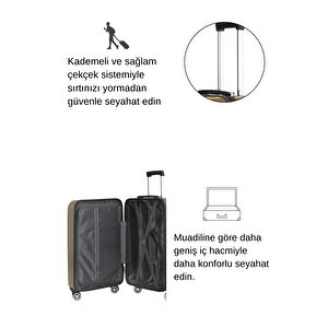 2'li Valiz Seti Polikarbon Büyük Boy – Kabin Boy Valiz Altın 1809