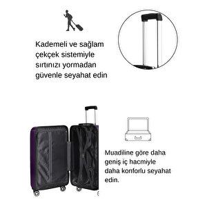 Büyük Boy %100 Polikarbon Valiz 4x2 Teker Mor 1809