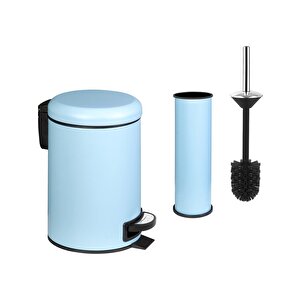 2'li Mavi Banyo Seti (çöp Kovası-tuvalet Fırçası)