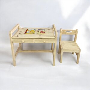Natural - Montessori Ahşap Masa Ve Ayıcıklı Sandalye