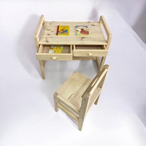 Natural - Montessori Ahşap Masa Ve Ayıcıklı Sandalye