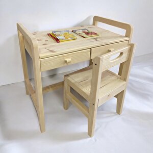Natural - Montessori Ahşap Masa Ve Ayıcıklı Sandalye