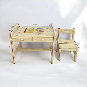 Natural - Montessori Ahşap Masa Ve Ayıcıklı Sandalye