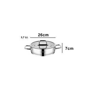 Nova Paslanmaz Çelik Cam Kapaklı Basık Tencere 26x7 Cm