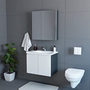 Zürih 65 Cm Mdf Gövde Membran Kapak Banyo Dolabı Seti Antrasit Beyaz