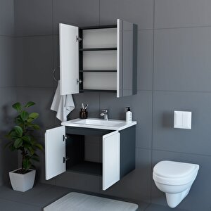 Zürih 65 Cm Mdf Gövde Membran Kapak Banyo Dolabı Seti Antrasit Beyaz
