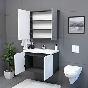 Zürih 80 Cm Mdf Gövde Membran Kapak Banyo Dolabı Seti Antrasit Beyaz