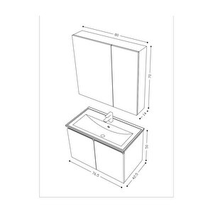 Teta Home Zürih 80 Cm Mdf Gövde Membran Kapak Banyo Dolabı Seti
