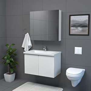 Zürih 80 Cm Mdf Gövde Membran Kapak Banyo Dolabı Seti Beyaz