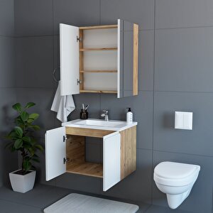 Zürih 65 Cm Mdf Gövde Membran Kapak Banyo Dolabı Seti Atlantik Çam