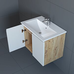 Zürih 65 Cm Mdf Gövde Membran Kapak Banyo Dolabı Seti Atlantik Çam