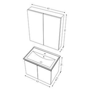 Teta Home Zürih 65 Cm Mdf Gövde Membran Kapak Banyo Dolabı Seti
