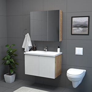 Zürih 80 Cm Mdf Gövde Membran Kapak Banyo Dolabı Seti Atlantik Çam