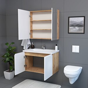 Zürih 80 Cm Mdf Gövde Membran Kapak Banyo Dolabı Seti Atlantik Çam