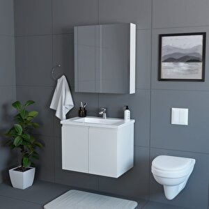 Zürih 65 Cm Mdf Gövde Membran Kapak Banyo Dolabı Seti Beyaz