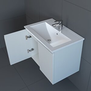 Zürih 65 Cm Mdf Gövde Membran Kapak Banyo Dolabı Seti Beyaz