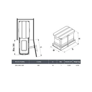 S-2573-a Teleskopik Raylı Plastik 16 Lt. Gri Çöp Kovası