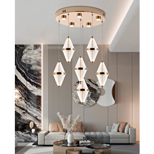 Harold 6'lı 40 Watt Yuvarlak Gold Ledli Modern  Salon Avize