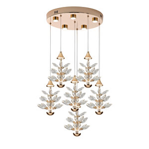 Serap 6'lı 65 Watt 3000k Yuvarlak Gold Kristal Taşlı Ledli Salon Avize