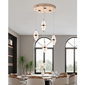 Edward 4'lü 42 Watt Yuvarlak Gold Ledli Modern Salon Avize
