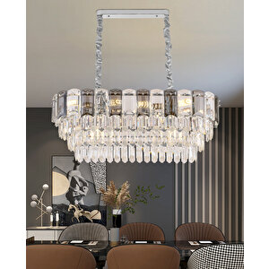 Colın 80'lik Yemek Masası Üstü Krom Kaplamalı Kristalli Avize