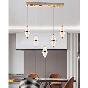 Edward 5'li 67 Watt Sıralı Gold Ledli Modern Salon Avize
