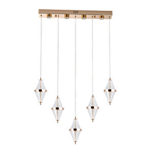 Edward 5'li 67 Watt Sıralı Gold Ledli Modern Salon Avize