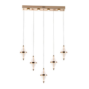 Edward 5'li 67 Watt Sıralı Gold Ledli Modern Salon Avize