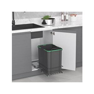 S-2580-a Bağımsız Teleskopik Raylı Zemin Bağlantılı Plastik 35 Lt. Antrasit Çöp Kovası